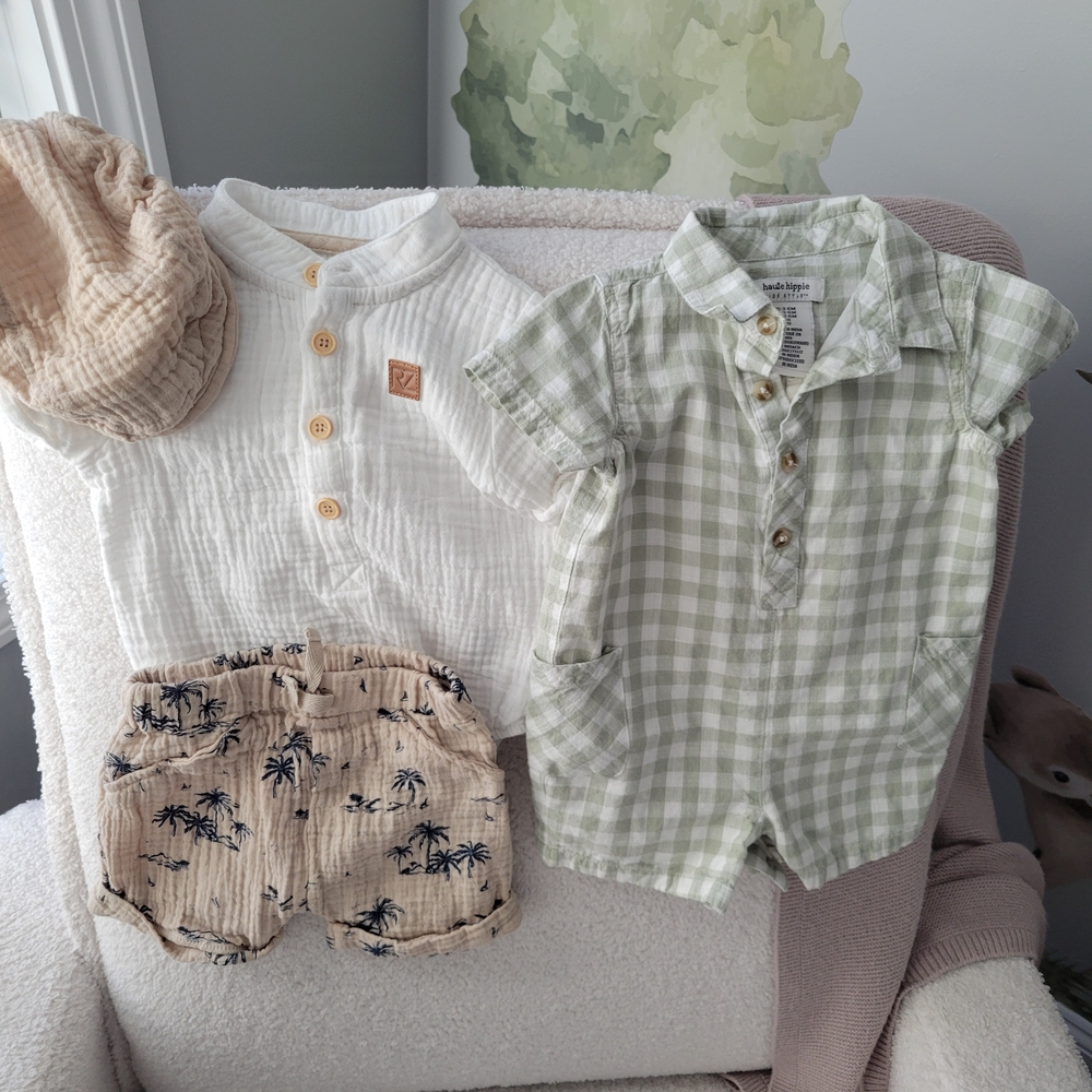 Baby Summer Outfit Set with White and Green Rompers